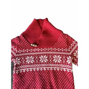 Tahari Boy's Red Fair Isle Pullover Ski Sweater Red White Snowflake Winter